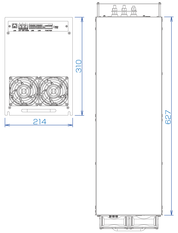 20kW絶縁型双方向DCDCコンバータ外形図